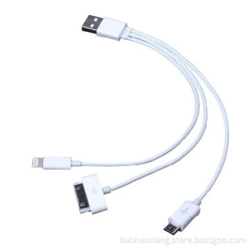 3-in-1 USB Data Cable, 20cm Length, for Samsung Galaxy and iPhone